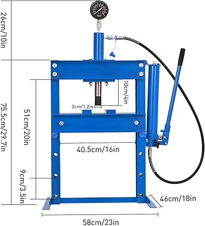 10T Hydraulic Press, Heavy Duty 10 Ton h-Frame Garage Hydraulic Shop Press, Adjustable Worktable & Plates, for Metal Bending, Straightening