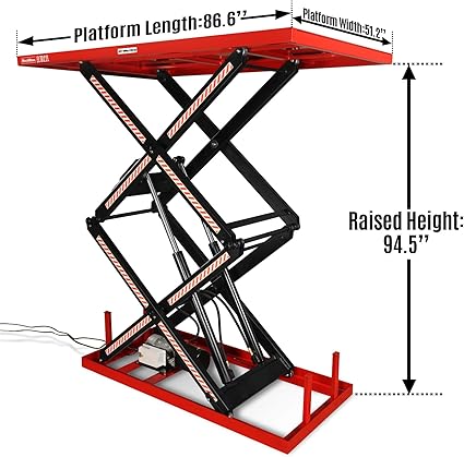 2200 lbs Capacity Stationary Powered Hydraulic Double Scissor Lift Table,86.6" x 51.2" Platform,94.5" Lift Height, UL Certified Moto,Model ELTD22L