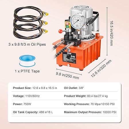 VEVOR Electric Hydraulic Pump Double Acting Manual Valve, Orange