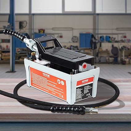 VEVOR Air Hydraulic Pump, 10,000 PSI 1/2 Gal Reservoir, NPT 3/8" Oil Outlet, NPT 1/4" Inlet, 6.6 ft Pipe, Foot Actuated Hydraulic Pump Air Treadle for Auto Body Frame Machines and Pulling Post, Grey