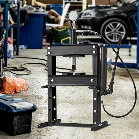 10 Ton Hydraulic Press with Pressure Gauge, Heavy Duty Adjustable H-Frame Hydraulic Garage Press Machine for Auto Repair, Overload Protection & Rust Resistant, Black