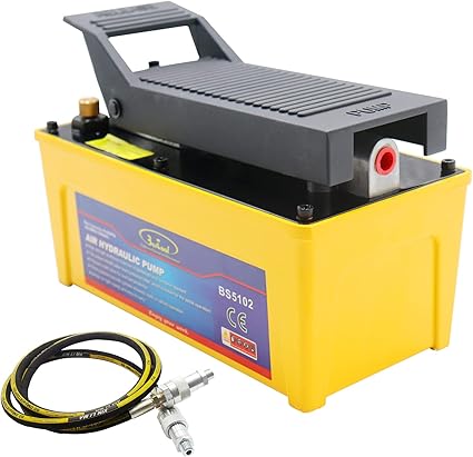 BESTOOL Air Hydraulic Pump, 10,000 PSI 1/2 Gal Reservoir, NPT 3/8" Oil Outlet, 2 x 6.5 ft Pipe, Foot Actuated Hydraulic Pump Air Treadle for Auto Body Frame Machines and Pulling Post, Yellow