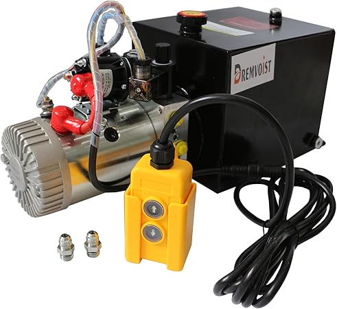 6 Quart Power Unit Double Acting, Hydraulic Power Unit, Hydraulic Pump DC12V Dump Trailer Pump, with Metal Oil Reservoir Power Unit, for Dump Trailer Car Lifting