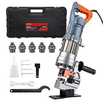 CENTALL1300W Electric Hydraulic Hole Puncher Φ1/4"-4/5" Hydraulic Punching Machine Punching Tool with 5 Dies for Iron Copper Aluminum Plate Angle Steel PM20 (Orange+Grey)